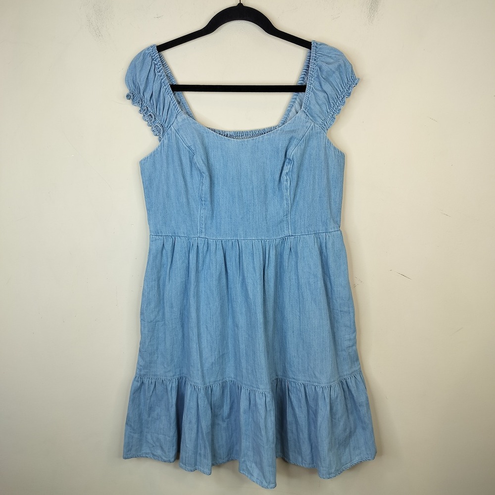 Old Navy Denim Dress w/ Pockets Medium Tiered Mini Light Blue NWT